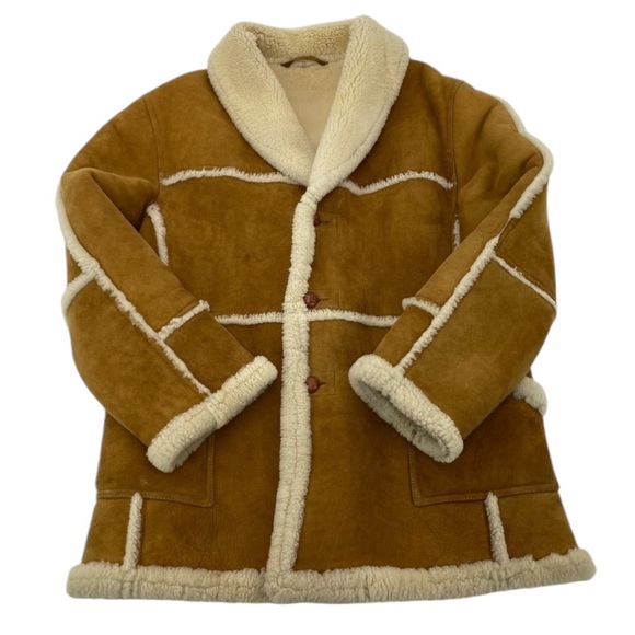 ❣️HP❣️Authentic Shearling Leather Coat Chestnut Brown and Ivory L/XL - Picture 7 of 14
